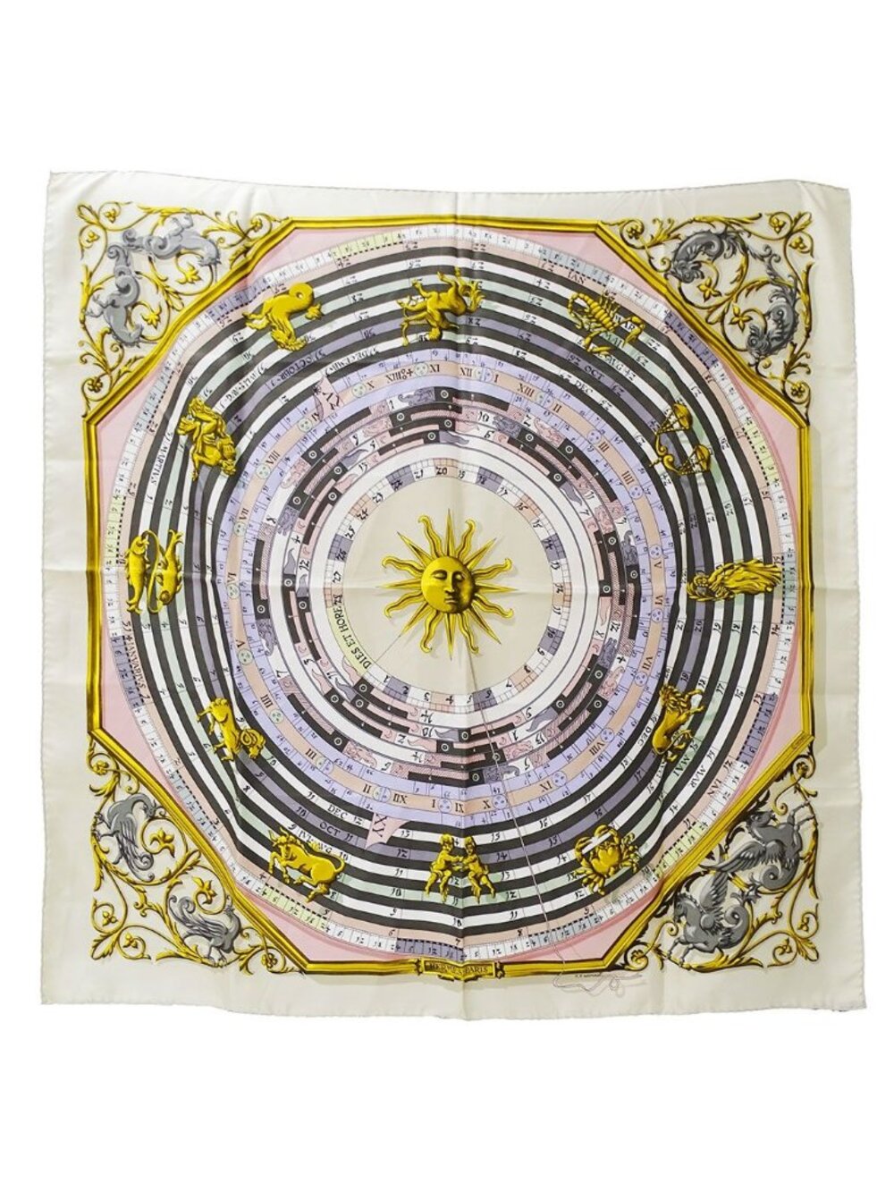 Hermes Scarf Carre 90 Dies Et More Astrology Silk Light Beige Purple Large